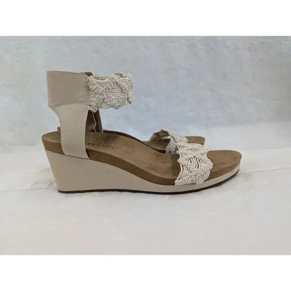 Lucky Brand Kaydyn Ankle Wrap Macrame Wedge Sandals Ivory Off White Sz 10 SH4 - Picture 2 of 11